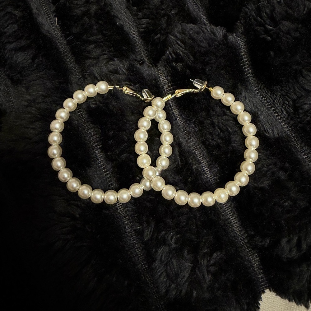 Classic Pearl Hoop Earrings - Gold Accents
